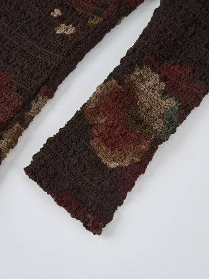 Printed Stretch Textured Turtle Neck - Brown Floral