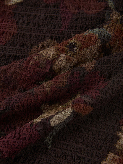 Printed Stretch Textured Turtle Neck - Brown Floral