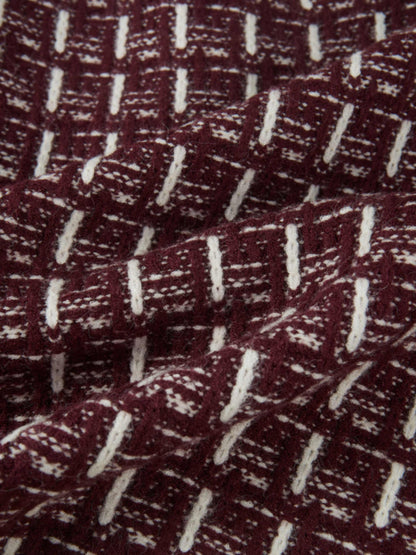 Gold Button Down Plaid Cardigan - Burgundy/Cream