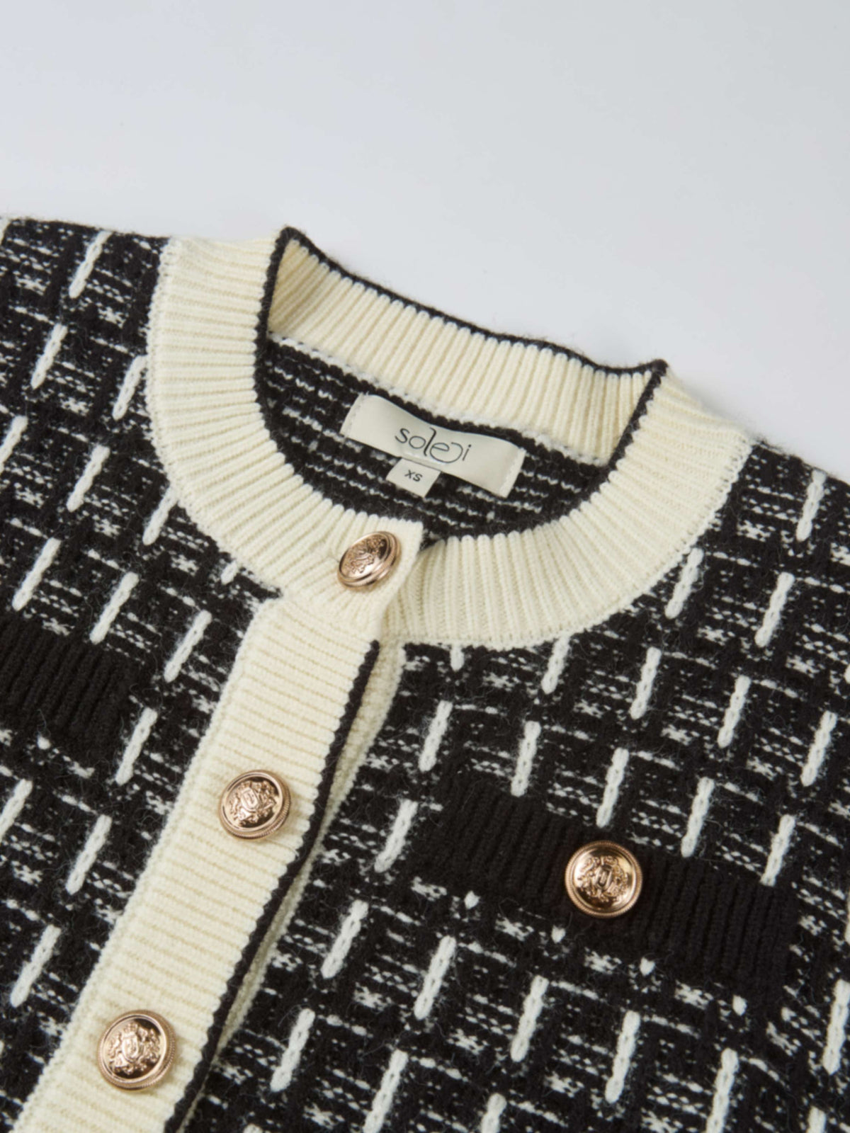Gold Button Down Plaid Cardigan - Black/Cream