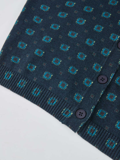 Printed Cardigan - Navy Geometric