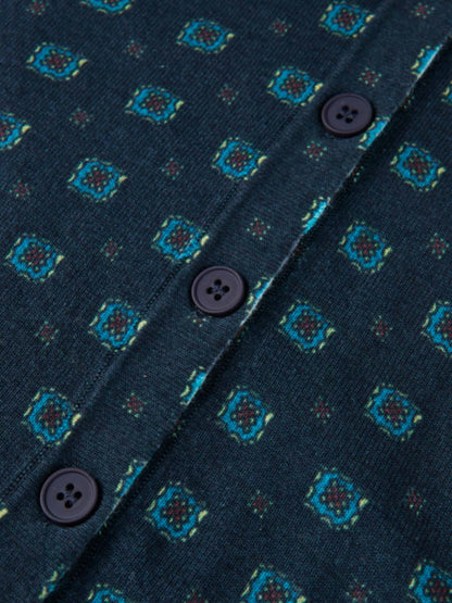 Printed Cardigan - Navy Geometric