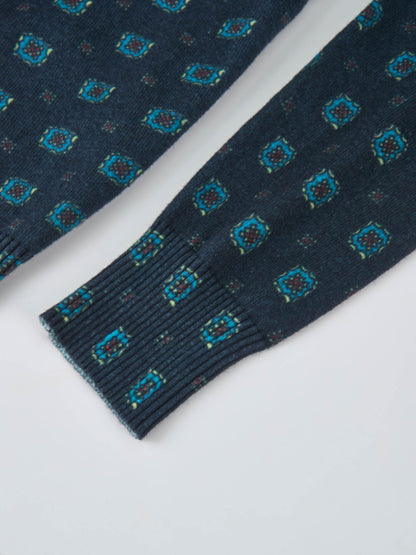 Printed Cardigan - Navy Geometric