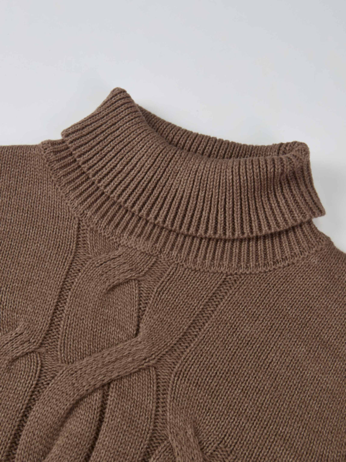 Front Cable Crop Turtleneck Sweater - Warm Taupe