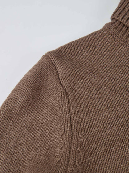 Front Cable Crop Turtleneck Sweater - Warm Taupe