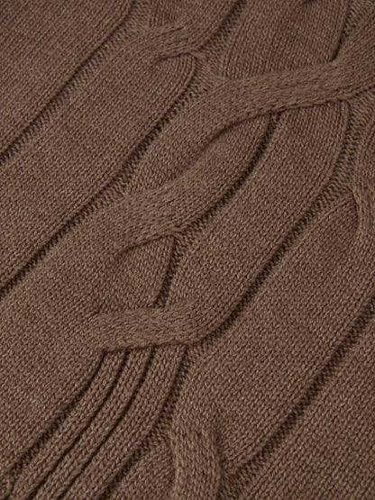 Front Cable Crop Turtleneck Sweater - Warm Taupe