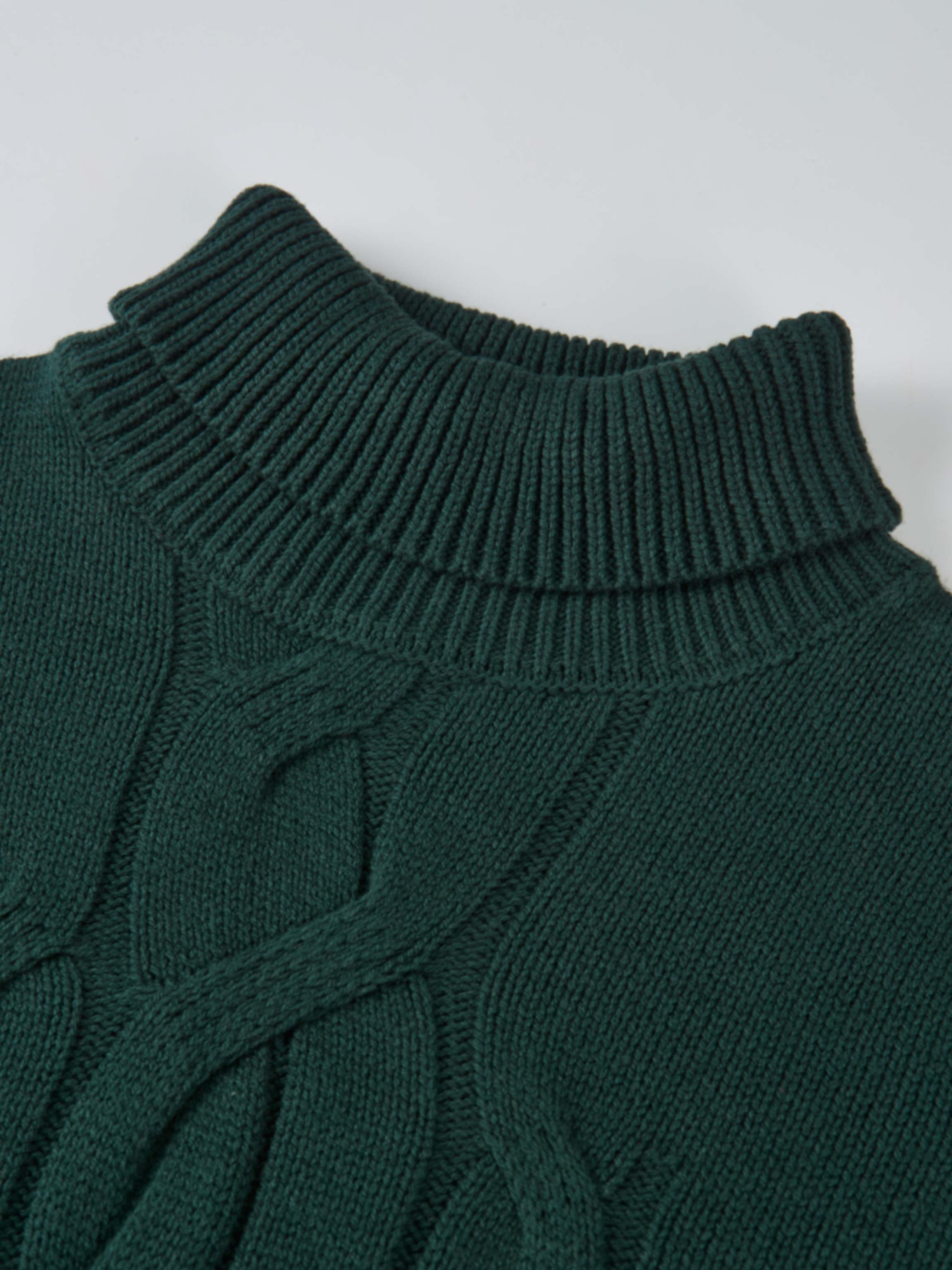 Front Cable Crop Turtleneck Sweater - Green