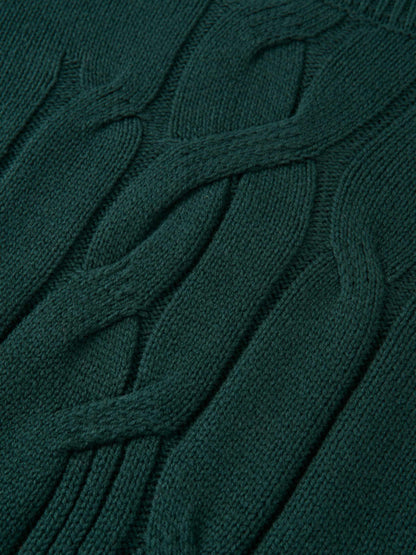 Front Cable Crop Turtleneck Sweater - Green