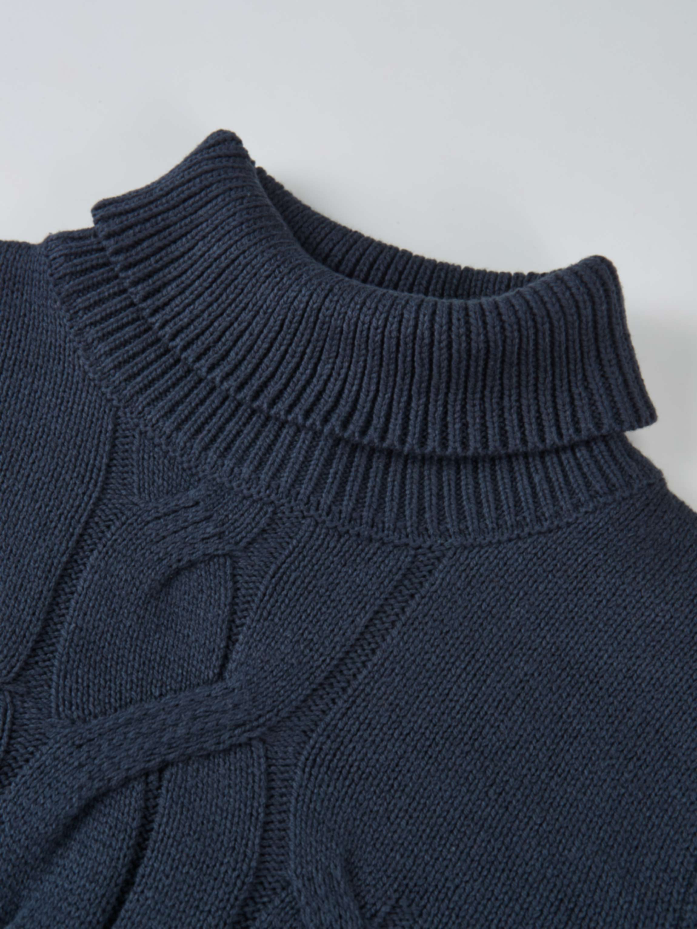 Front Cable Crop Turtleneck Sweater - Navy