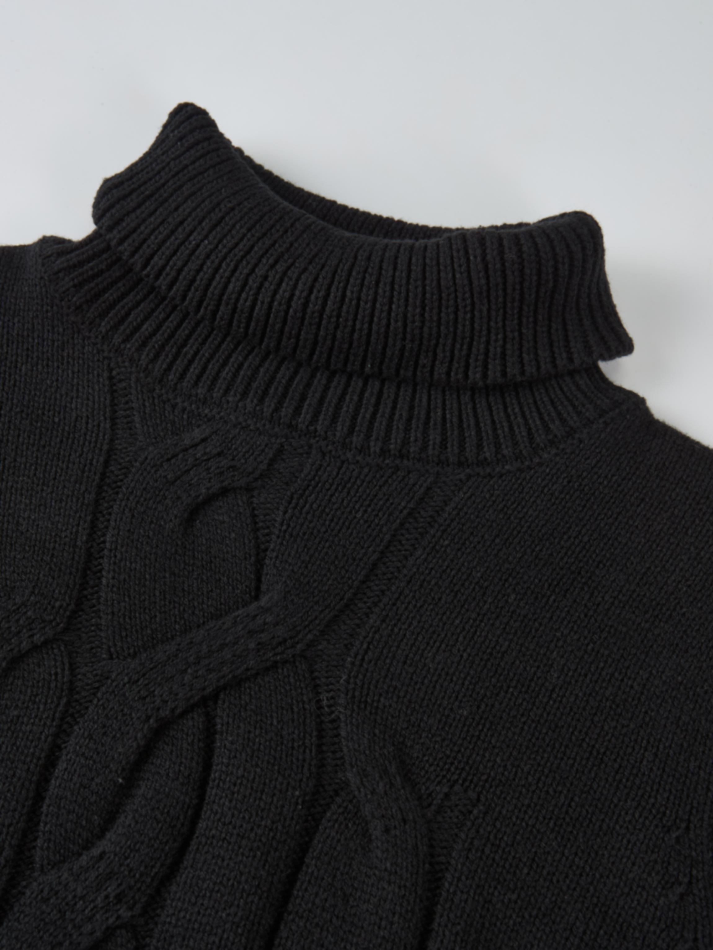 Front Cable Crop Turtleneck Sweater - Black