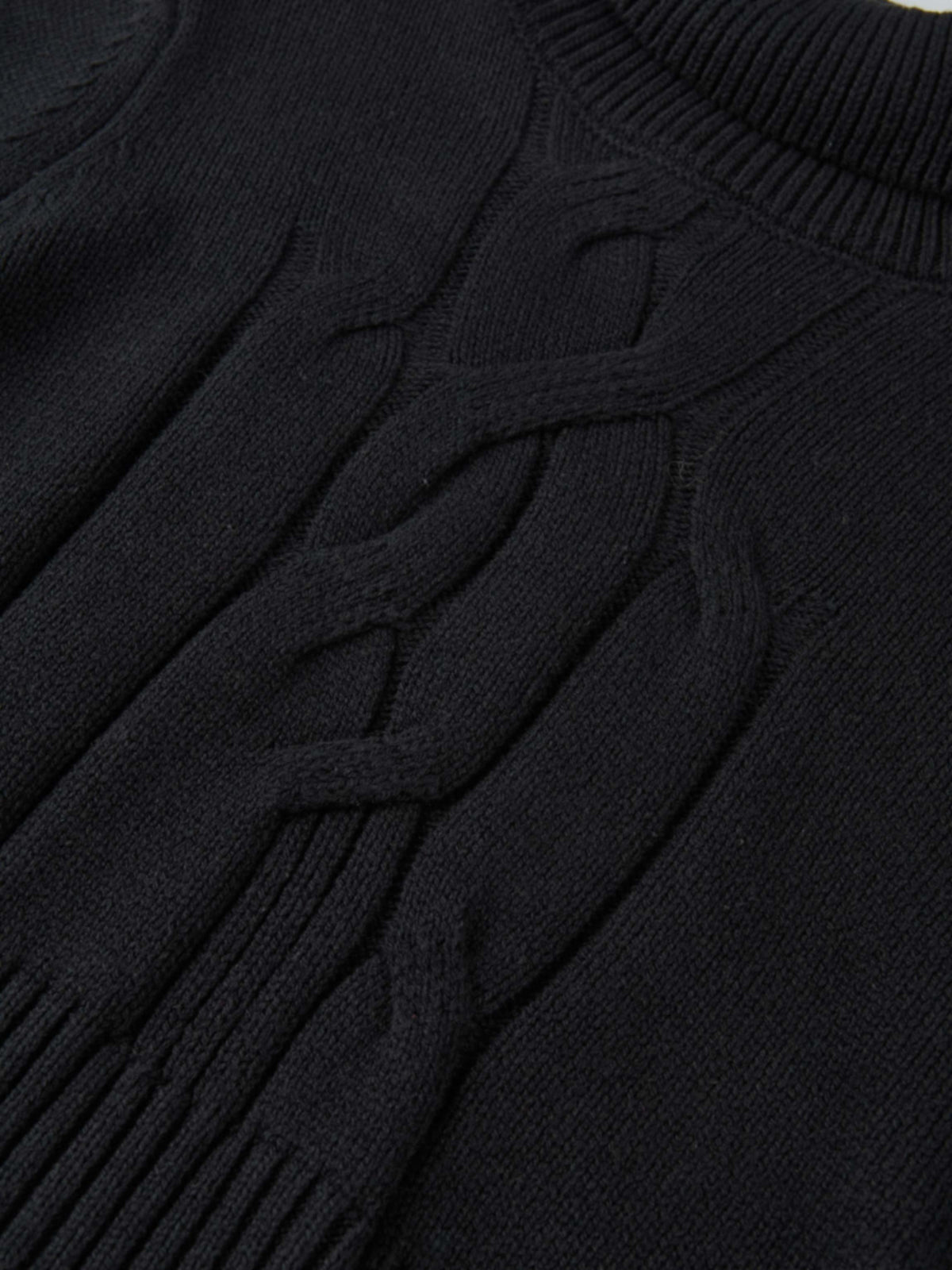 Front Cable Crop Turtleneck Sweater - Black