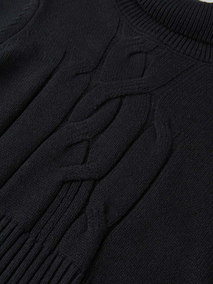Front Cable Crop Turtleneck Sweater - Black