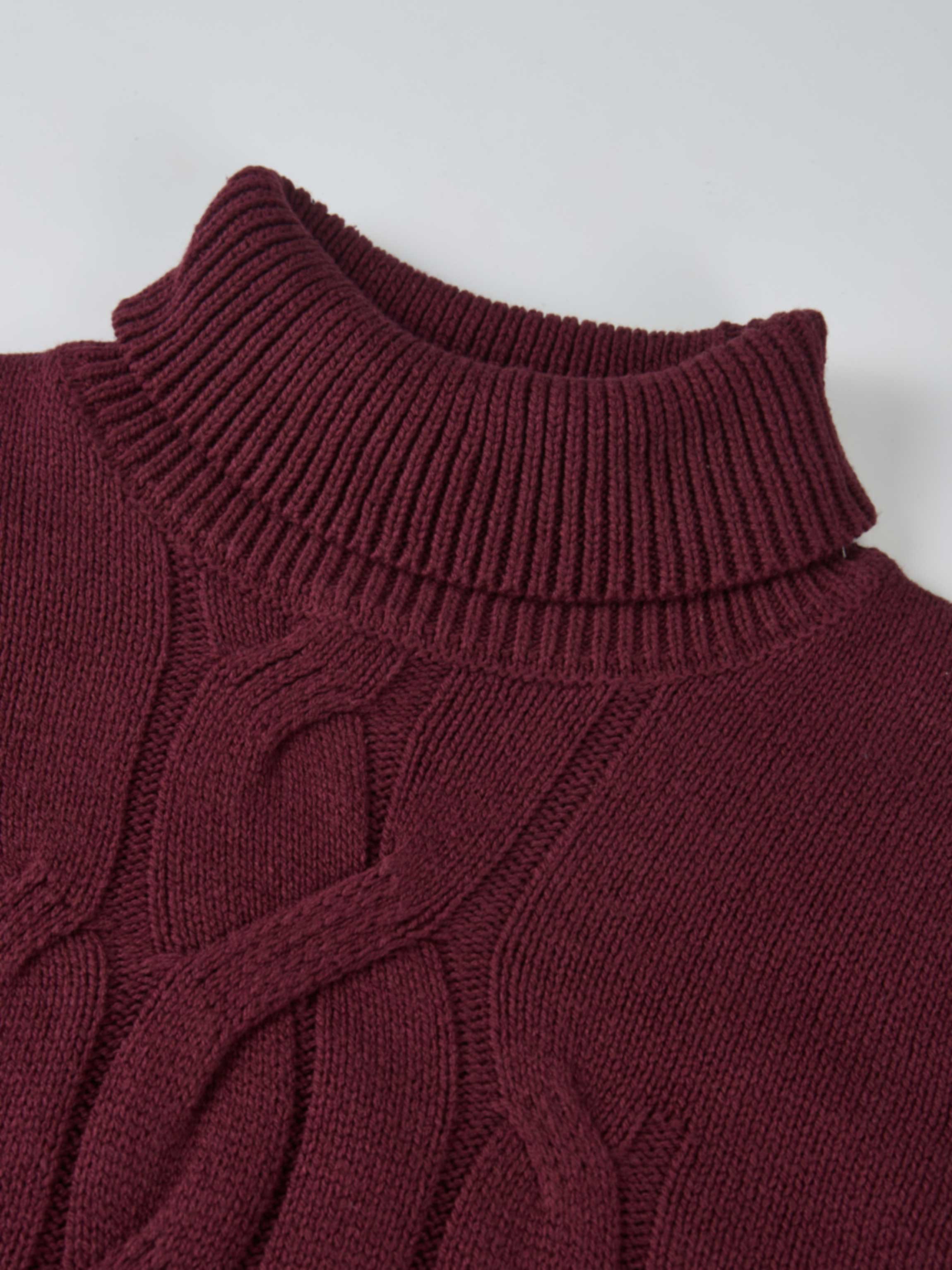 Front Cable Crop Turtleneck Sweater - Burgundy