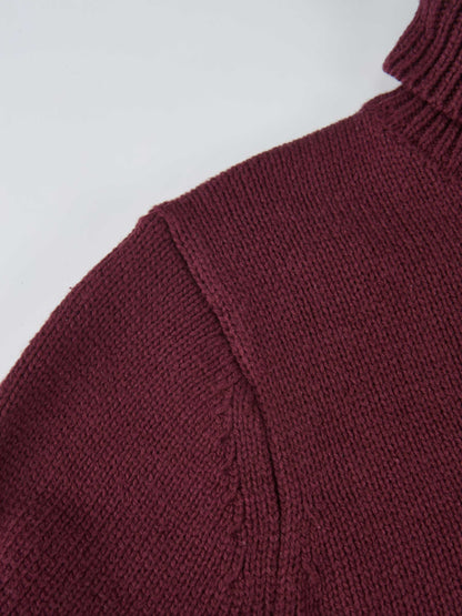 Front Cable Crop Turtleneck Sweater - Burgundy