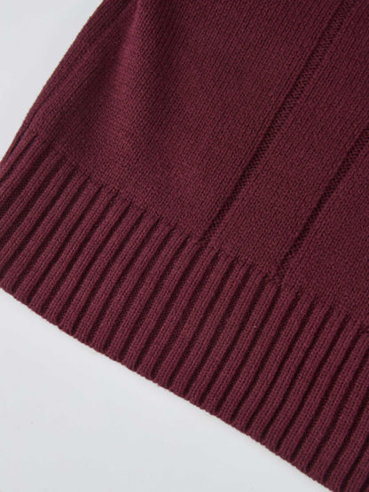 Front Cable Crop Turtleneck Sweater - Burgundy