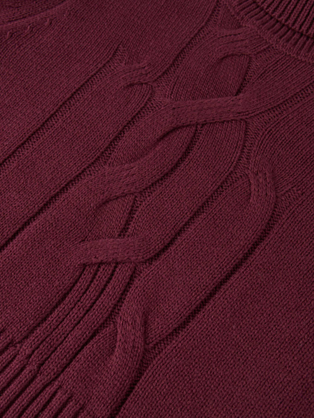 Front Cable Crop Turtleneck Sweater - Burgundy
