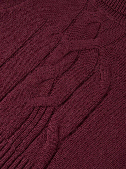 Front Cable Crop Turtleneck Sweater - Burgundy