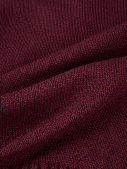 Front Cable Crop Turtleneck Sweater - Burgundy