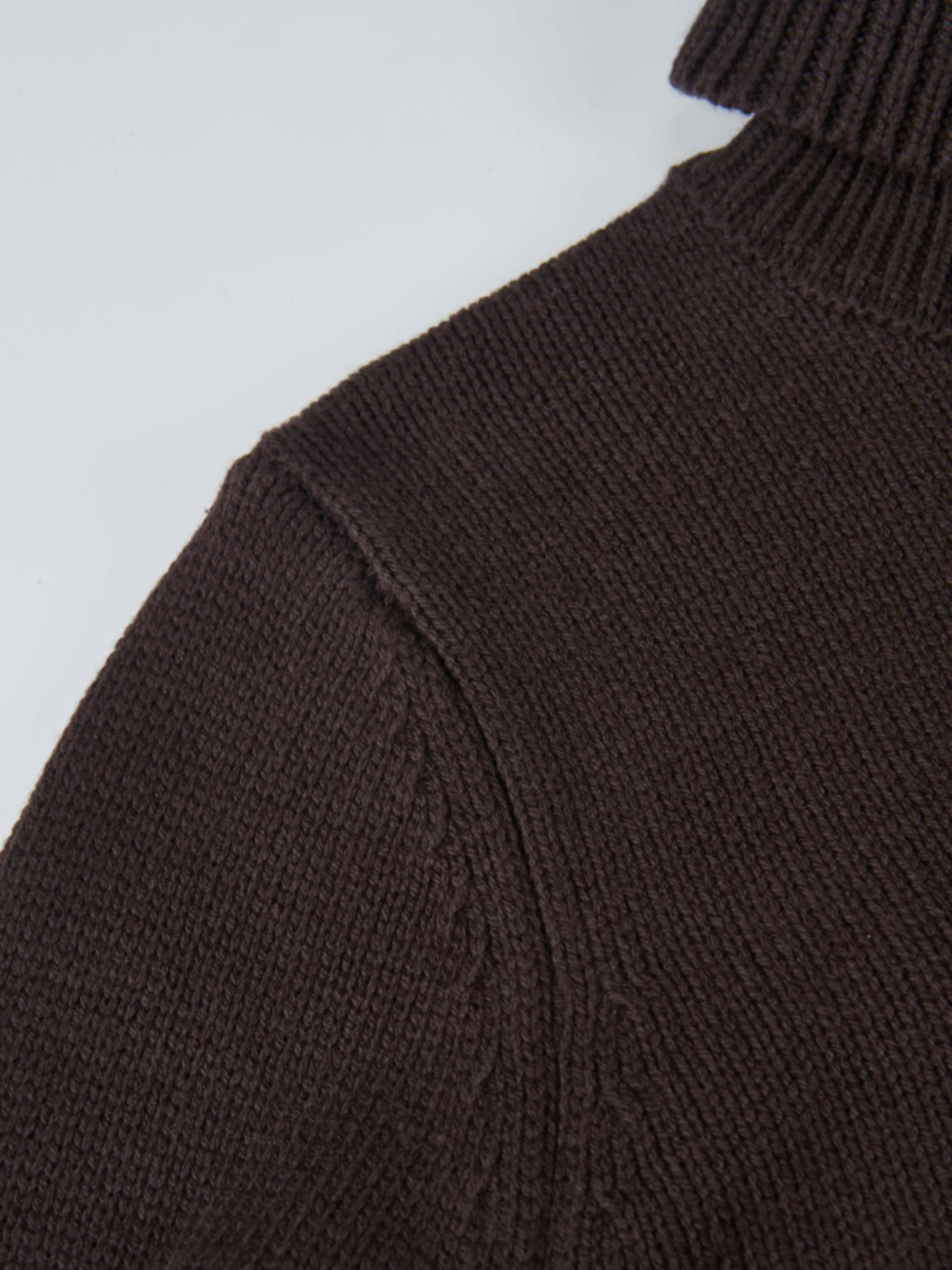 Front Cable Crop Turtleneck Sweater - Brown
