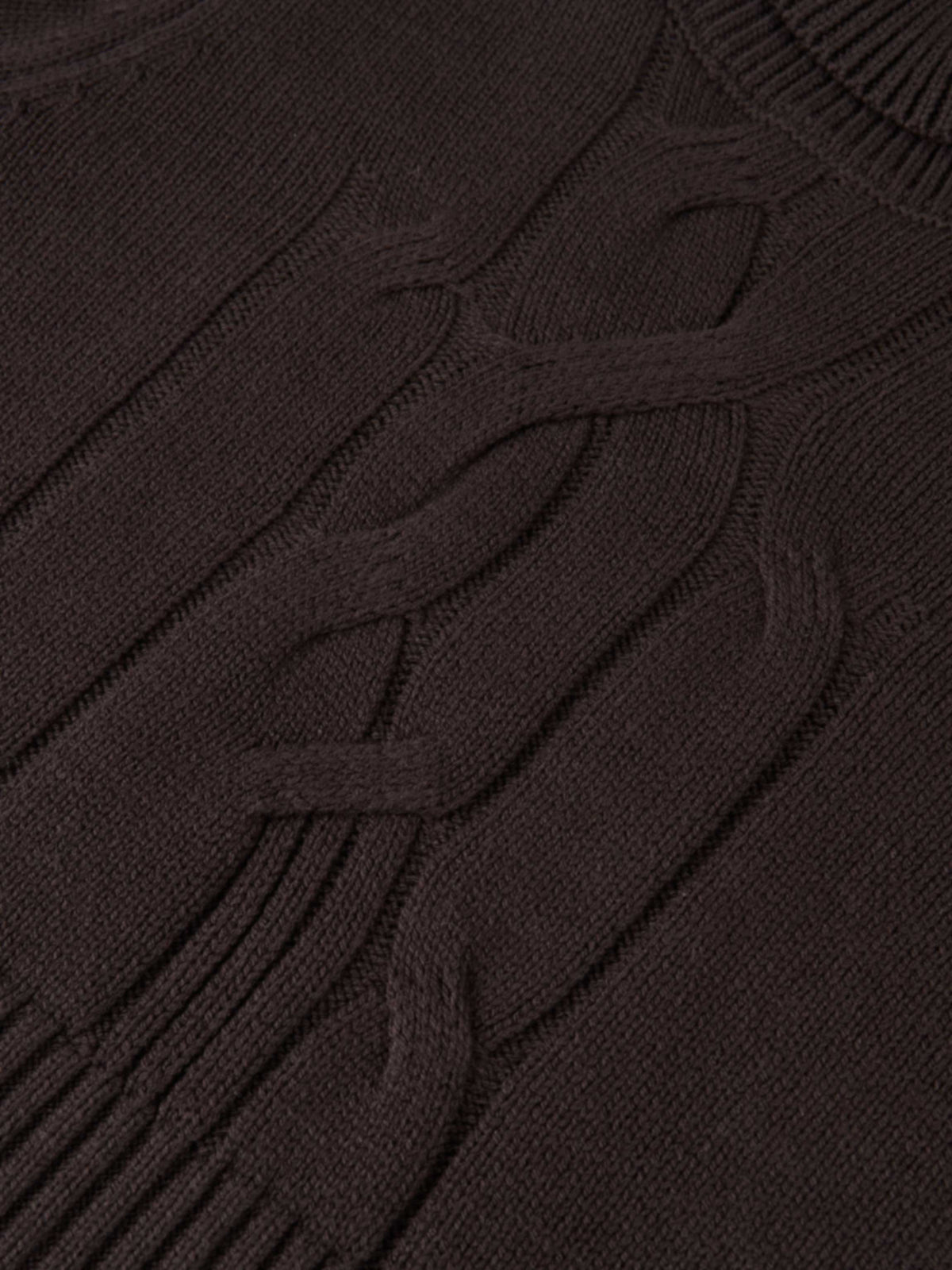 Front Cable Crop Turtleneck Sweater - Brown