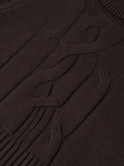 Front Cable Crop Turtleneck Sweater - Brown