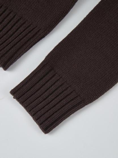 Front Cable Crop Turtleneck Sweater - Brown