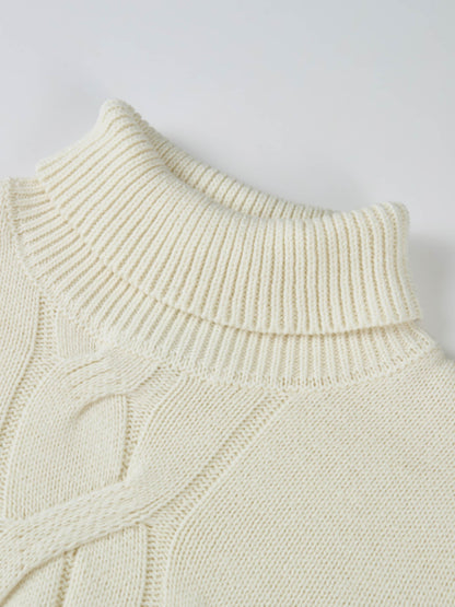 Front Cable Crop Turtleneck Sweater - Cream