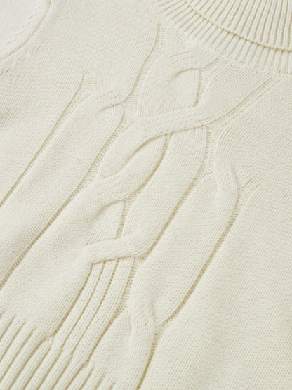 Front Cable Crop Turtleneck Sweater - Cream
