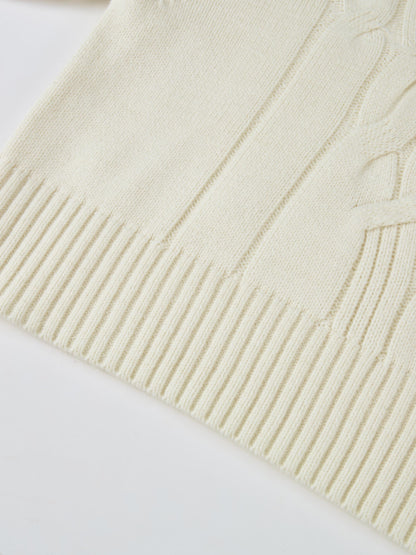 Front Cable Crop Turtleneck Sweater - Cream