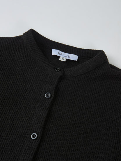 Soft Ribbed Shirtdress - Black