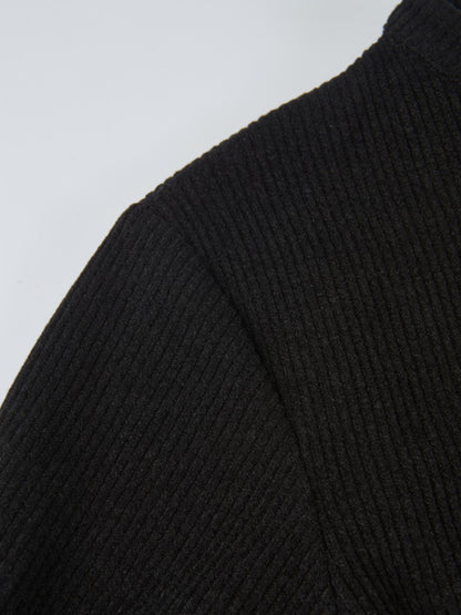 Soft Ribbed Shirtdress - Black