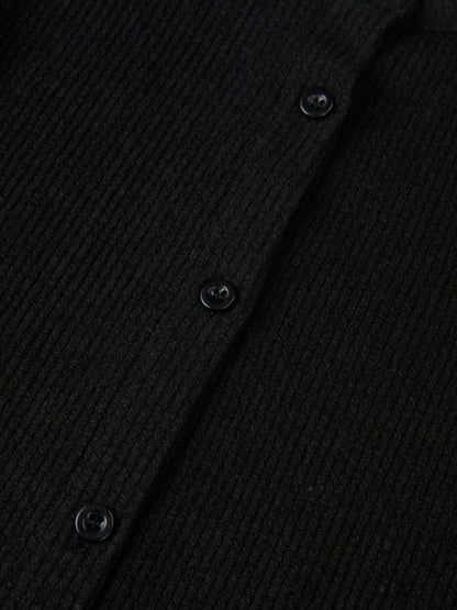 Soft Ribbed Shirtdress - Black