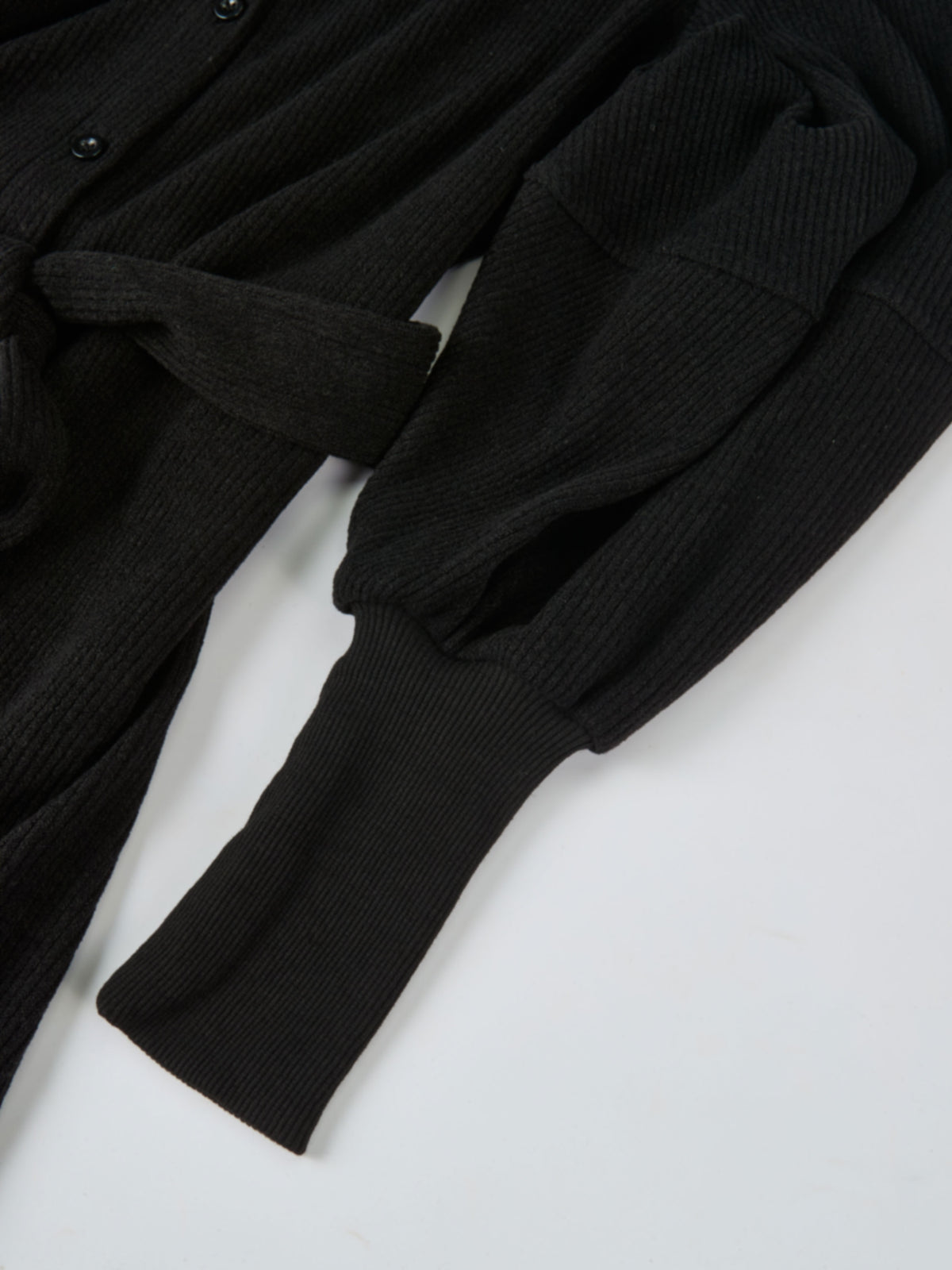 Soft Ribbed Shirtdress - Black