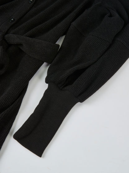 Soft Ribbed Shirtdress - Black