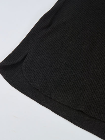 Soft Ribbed Shirtdress - Black