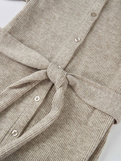 Soft Ribbed Shirtress - Oatmeal