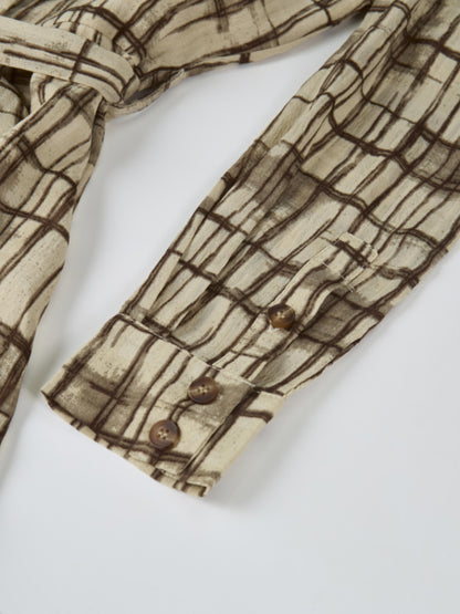 Basic Aline Belted Dress - Brown Sketch