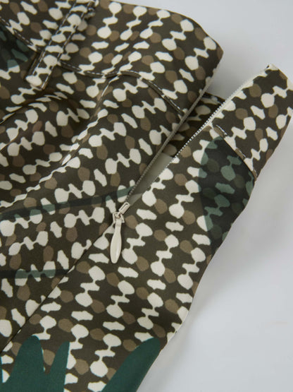 Waisted Maxi Skirt - Olive Floral