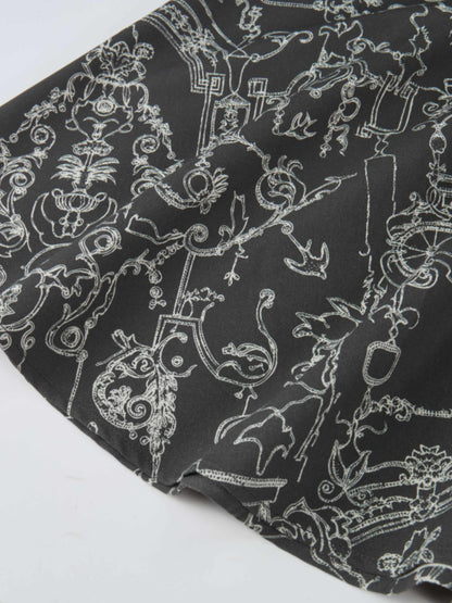 Printed Yoke Circle Skirt - Grey