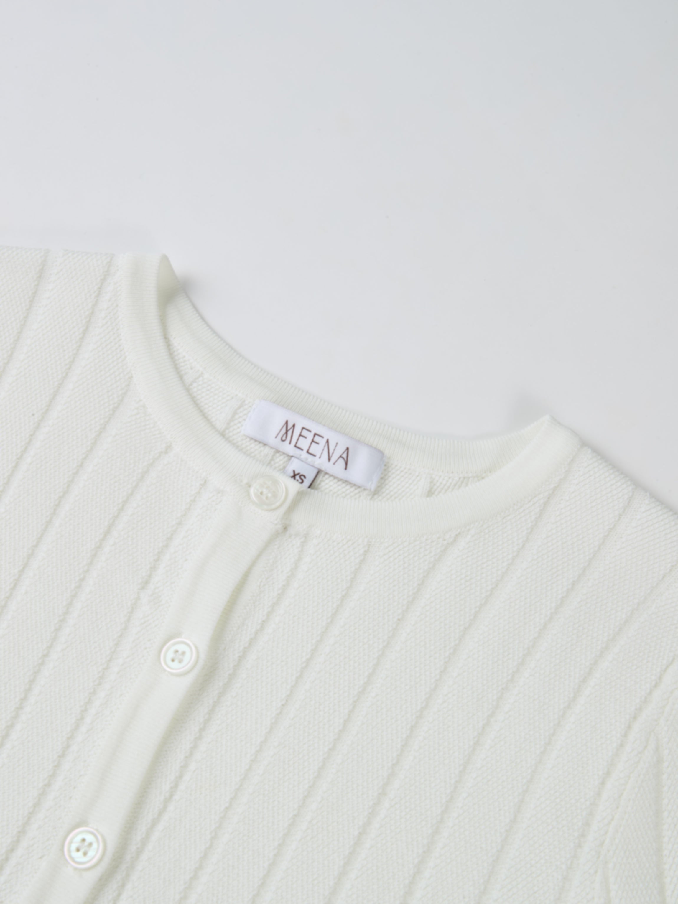 Silk Knit Ribbed Cardigan 17"- Cream
