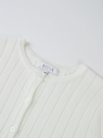 Silk Knit Ribbed Cardigan 17"- Cream