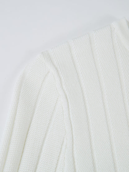 Silk Knit Ribbed Cardigan 17"- Cream