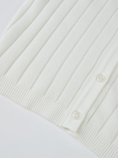 Silk Knit Ribbed Cardigan 17"- Cream