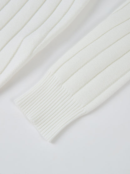 Silk Knit Ribbed Cardigan 17"- Cream