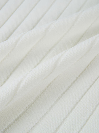 Silk Knit Ribbed Cardigan 17"- Cream
