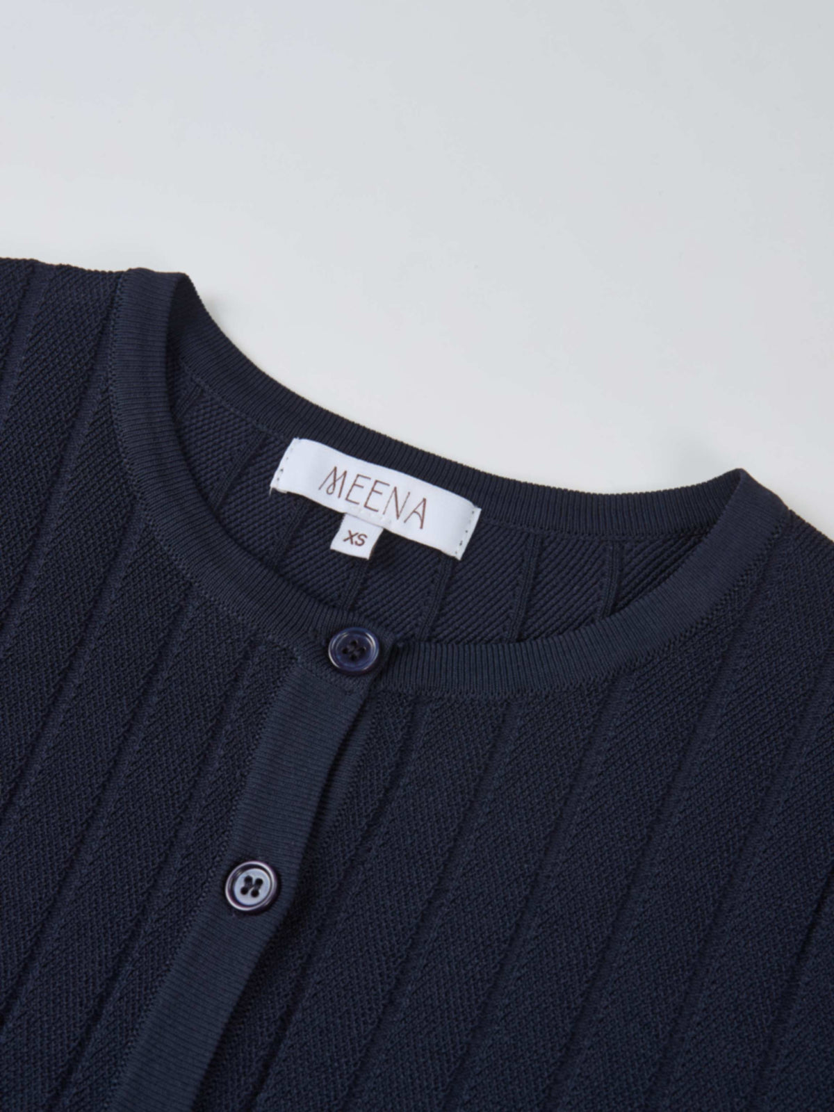 Silk Knit Ribbed Cardigan 17" - Navy