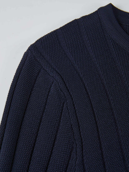 Silk Knit Ribbed Cardigan 17" - Navy