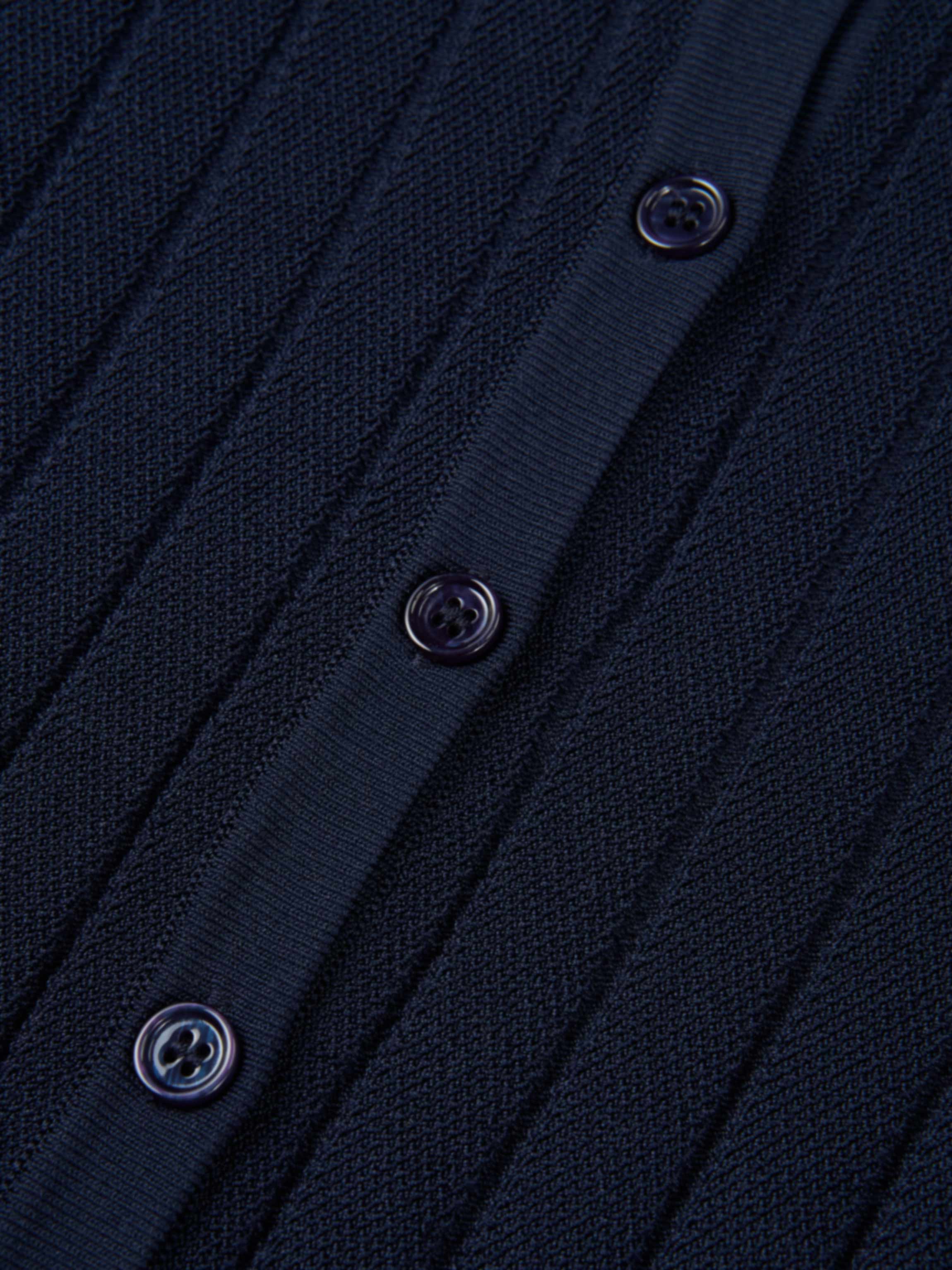Silk Knit Ribbed Cardigan 17" - Navy
