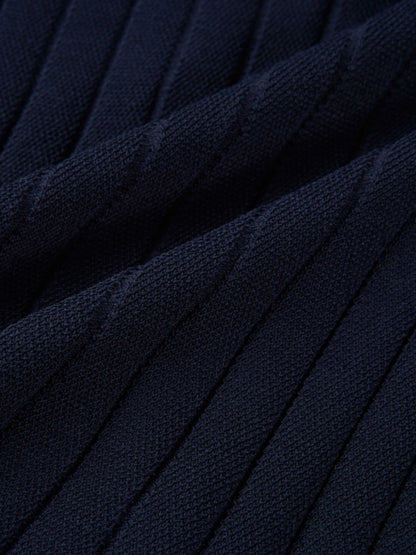 Silk Knit Ribbed Cardigan 17" - Navy