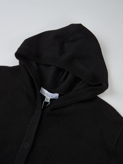 Soft Knit Hoodie Cardigan - Black